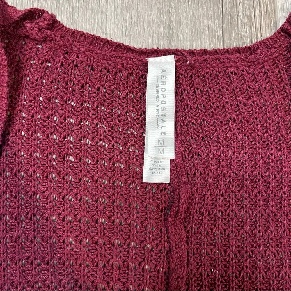 Aeropostale Oversized Open Front Burgundy Waffle Knit Cardigan Sweater | Size: M - Picture 6 of 12
